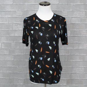 Zara Knit Printed Feather Short Sleeve Sweater M